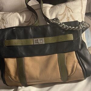 Roccatella  Black, White, and Green High Quality Leather Patterned Bag